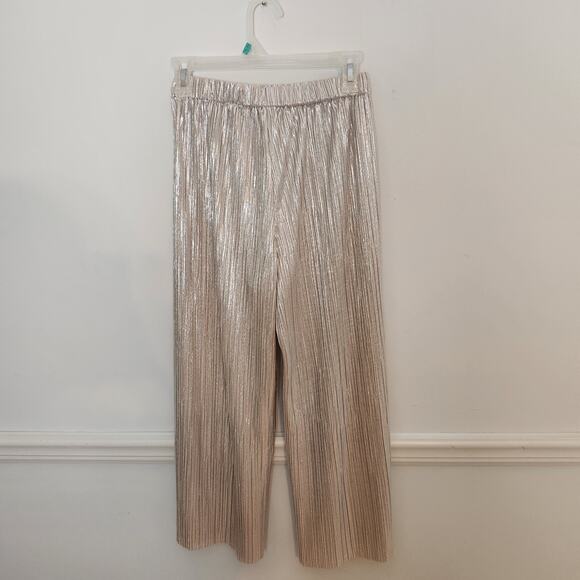 FLAW Alice + Olivia Elba Pants Size 2 Womens Pleated Crop Metallic Gold Cocktail - Picture 6 of 13